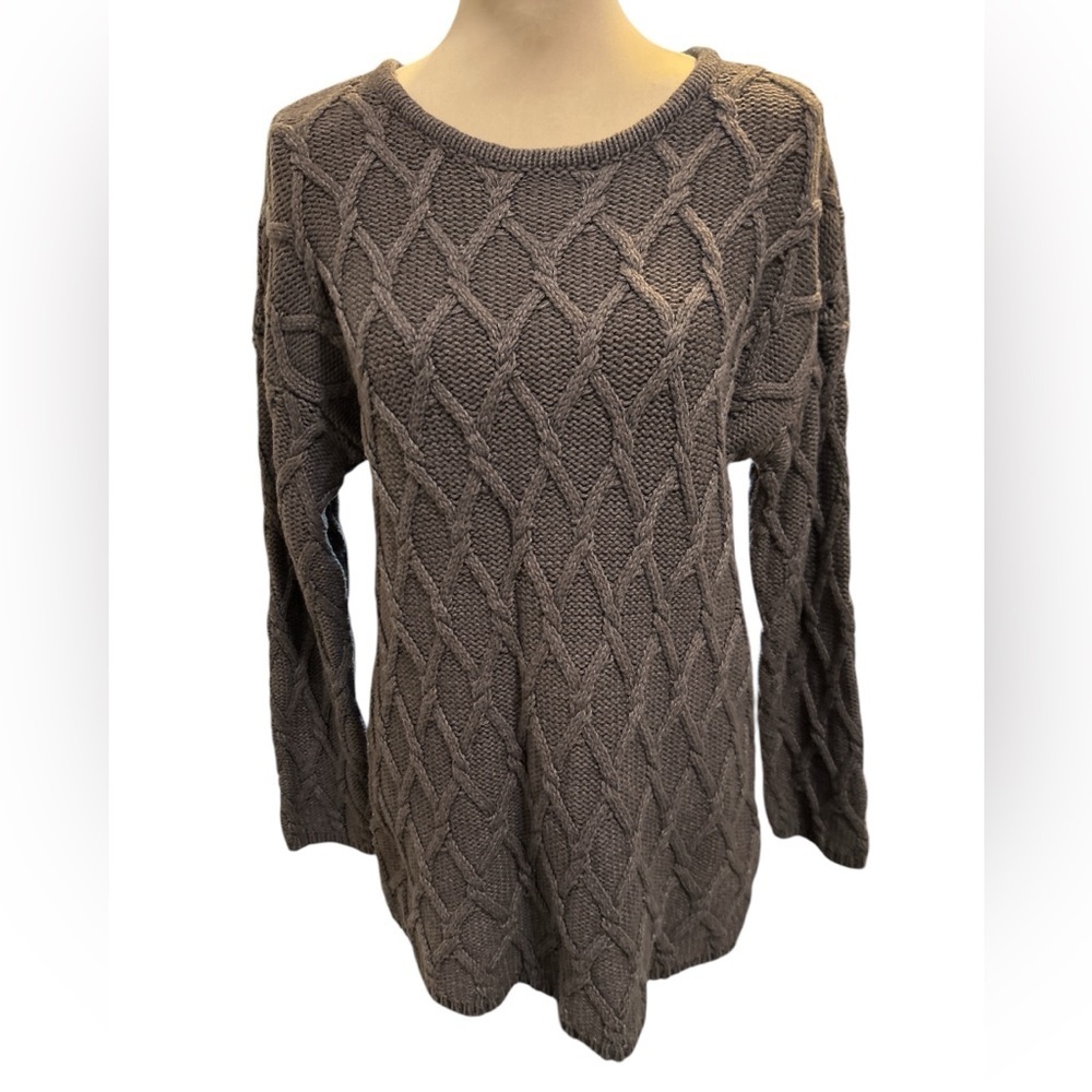 Pure Jill J . Jill Sweater Brown Wool Blend Cable Fisherman Knit Pullover Medium